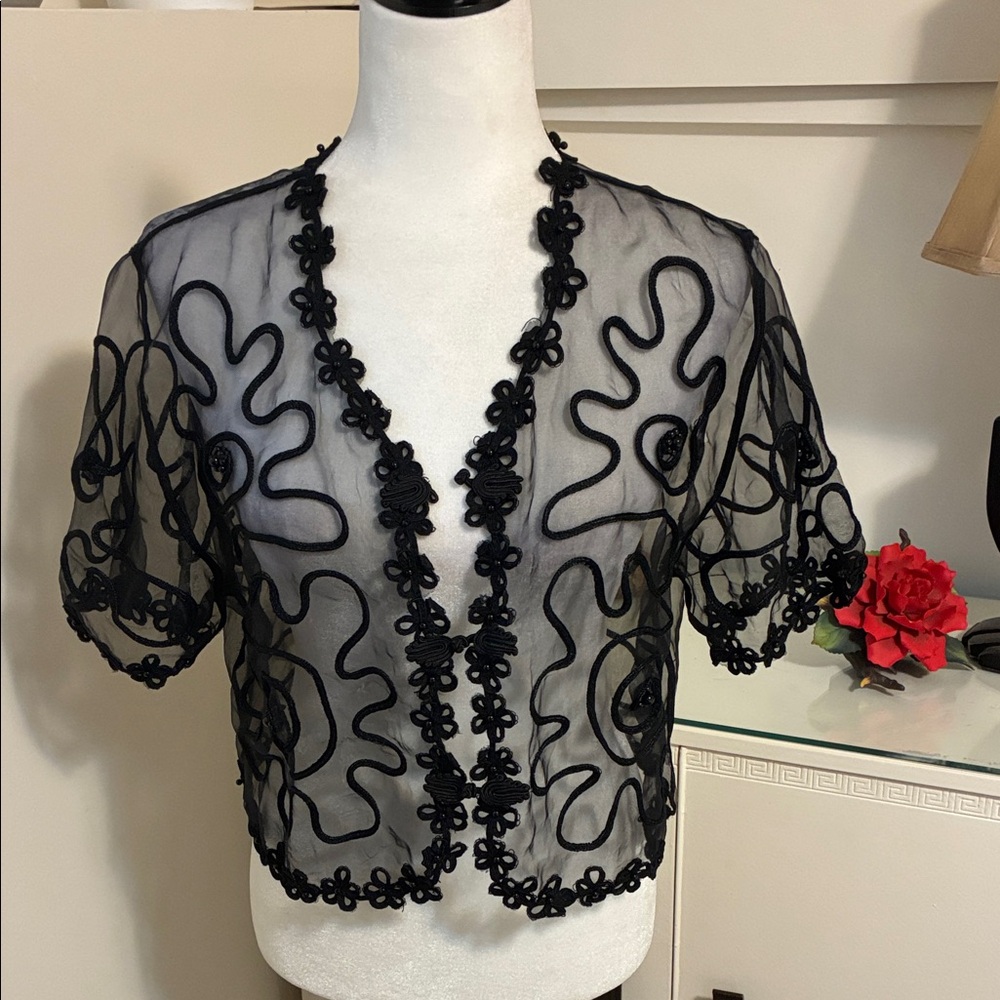 Black Sheer Valenti Embroidered Top Size M
